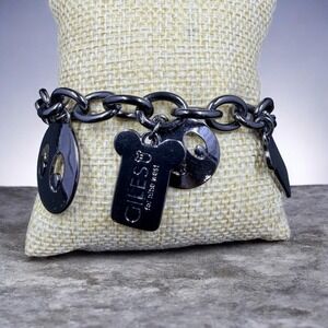 Guess For Nine West Gunmetal Charm Bracelet Toggle Chain Funky Emoji‎ Style 6.75
